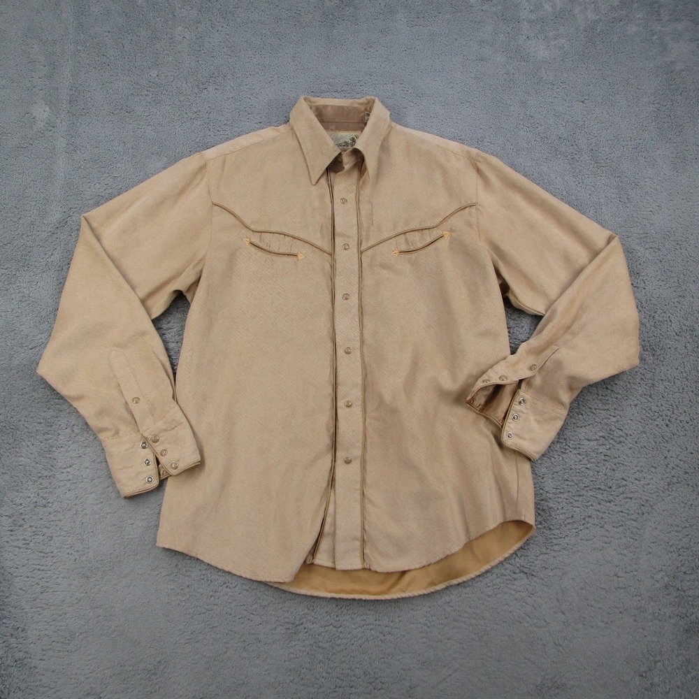 Roper Western Shirt Mens Large Tan Faux Suede Long Sleeve Arrow Smile Pockets